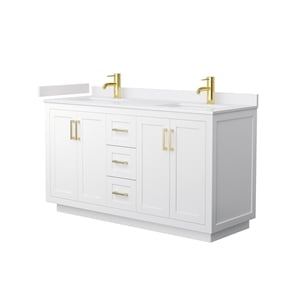 Pemberly Row 60&quot Wood Double Bathroom Vanity in White/Brushed Gold