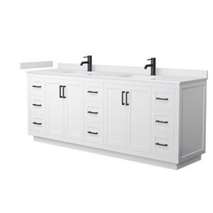 Pemberly Row 84&quot Wood Double Bathroom Vanity in White/Matte Black