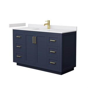 Pemberly Row 54&quot Wood Single Bathroom Vanity in Blue/Brushed Gold