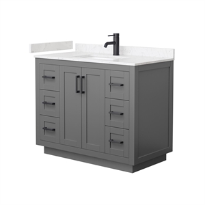 Pemberly Row 42&quot Marble&Wood Single Bathroom Vanity in Gray/Black