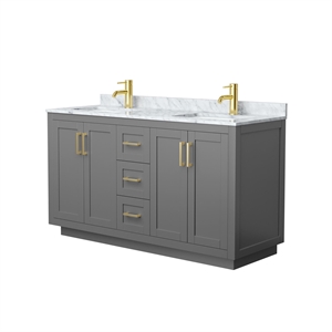 Pemberly Row 60&quot Metal & Wood Double Bathroom Vanity in Gray/Gold