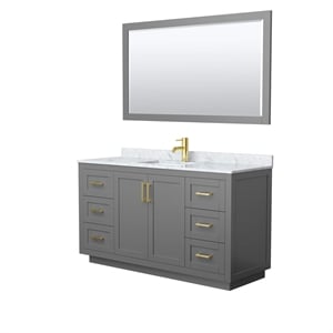 Pemberly Row 60&quot Wood & Metal Single Bathroom Vanity in Gray/Gold
