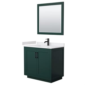 Pemberly Row 36&quot Wood Single Bathroom Vanity in Green/Matte Black
