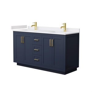Pemberly Row 60&quot Wood Double Bathroom Vanity in Blue/Brushed Gold