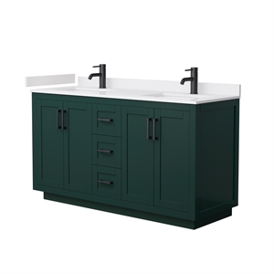 Pemberly Row 60&quot Wood Double Bathroom Vanity in Green/Matte Black