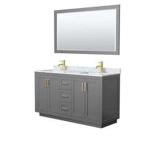Pemberly Row 60&quot Wood & Metal Double Bathroom Vanity in Gray/Gold