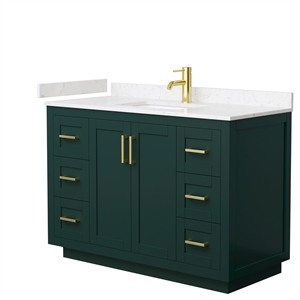 Pemberly Row 48&quot Wood&Marble Single Bathroom Vanity in Green/Gold