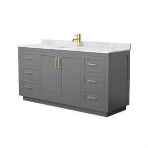 Pemberly Row 66&quot Metal & Wood Single Bathroom Vanity in Gray/Gold