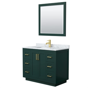 Pemberly Row 42&quot Wood&Carrara Single Bathroom Vanity in Green/Gold