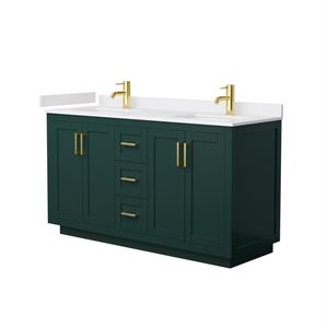Pemberly Row 60&quot Wood Double Bathroom Vanity in Green/Brushed Gold