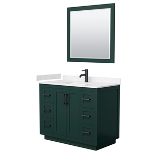 Pemberly Row 42&quot Wood&Marble Single Bathroom Vanity in Green/Black