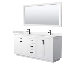 Pemberly Row 72&quot Marble Double Bathroom Vanity in White/Black
