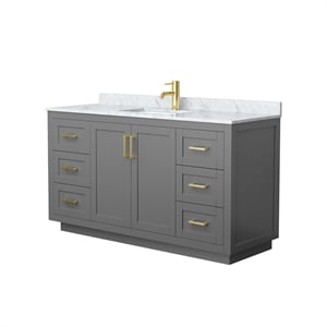 Pemberly Row 60&quot Metal & Wood Single Bathroom Vanity in Gray/Gold