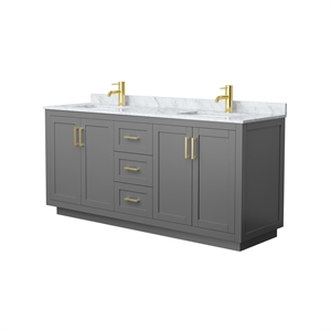 Pemberly Row 72&quot Metal & Wood Double Bathroom Vanity in Gray/Gold