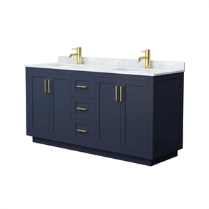 Pemberly Row 66&quot Metal & Wood Double Bathroom Vanity in Blue/Gold