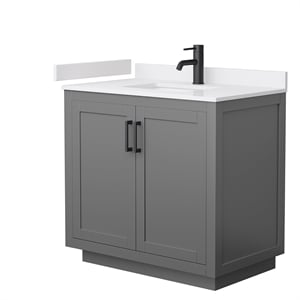 Pemberly Row 36&quot Wood Single Bathroom Vanity in Gray/Matte Black