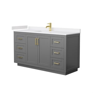 Pemberly Row 60&quot Wood Single Bathroom Vanity in Gray/Brushed Gold