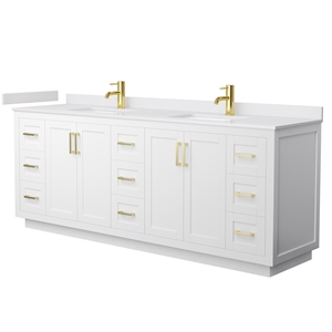 Pemberly Row 84&quot Wood Double Bathroom Vanity in White/Brushed Gold