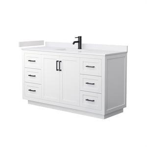 Pemberly Row 60&quot Wood Single Bathroom Vanity in White/Matte Black