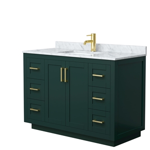 Pemberly Row 48&quot Wood&Carrara Single Bathroom Vanity in Green/Gold