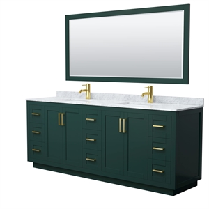 Pemberly Row 84&quot Wood & Metal Double Bathroom Vanity in Green/Gold