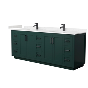 Pemberly Row 84&quot Wood Veneer Double Bathroom Vanity in Green/Black