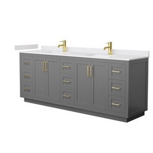 Pemberly Row 84&quot Wood Double Bathroom Vanity in Gray/Brushed Gold