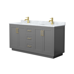 Pemberly Row 66&quot Metal & Wood Double Bathroom Vanity in Gray/Gold