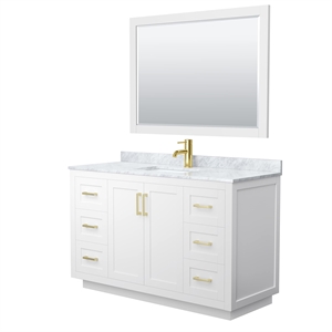 Pemberly Row 54&quot Wood & Metal Single Bathroom Vanity in White/Gold