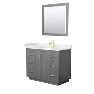 Pemberly Row 42&quot Wood&Marble Single Bathroom Vanity in Gray/Gold