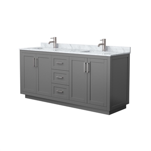 Pemberly Row 72&quot Veneer Wood Double Bathroom Vanity in Gray/Nickel