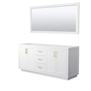 Pemberly Row 72&quot No Sink Wood Double Bathroom Vanity in White/Gold