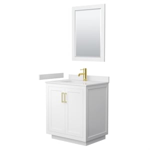Pemberly Row 30&quot Wood Single Bathroom Vanity in White/Brushed Gold