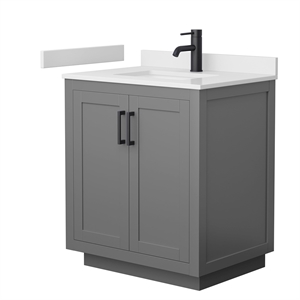 Pemberly Row 30&quot Wood Single Bathroom Vanity in Gray/Matte Black