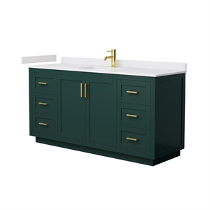 Pemberly Row 66&quot Wood Single Bathroom Vanity in Green/Brushed Gold