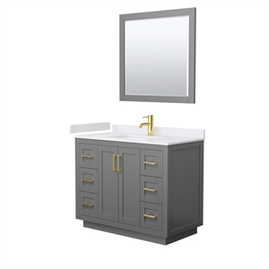 Pemberly Row 42&quot Wood Single Bathroom Vanity in Dark Gray/Gold
