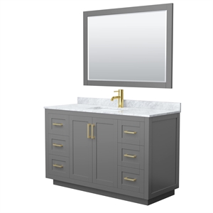 Pemberly Row 54&quot Wood & Metal Single Bathroom Vanity in Gray/Gold