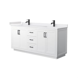 Pemberly Row 72&quot Wood Double Bathroom Vanity in White/Matte Black