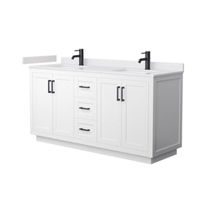 Pemberly Row 66&quot Wood Double Bathroom Vanity in White/Matte Black