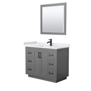 Pemberly Row 42&quot Wood Single Bathroom Vanity in Dark Gray/Black