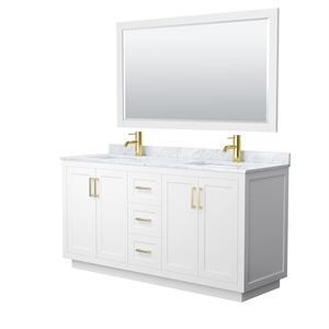 Pemberly Row Transitional 66&quot Metal Double Bathroom Vanity in White/Gold