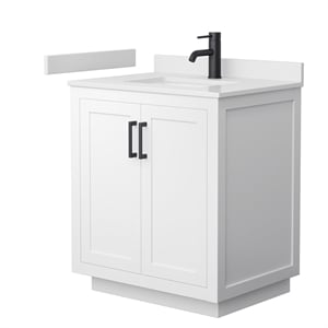 Pemberly Row 30&quot Wood Single Bathroom Vanity in White/Matte Black