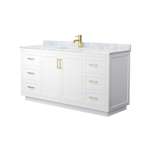 Pemberly Row 66&quot Metal & Wood Single Bathroom Vanity in White/Gold