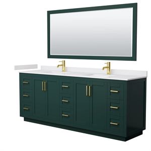 Pemberly Row Transitional 84&quot Wood Double Bathroom Vanity in Green/Gold
