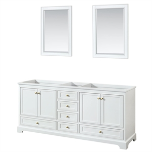 Pemberly Row 80&quot Metal & Wood Double Bathroom Vanity in White/Gold