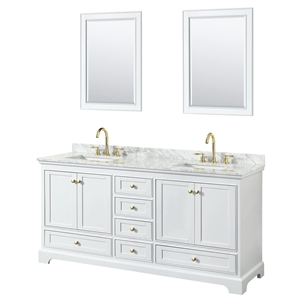 Pemberly Row 72&quot Wood Double Bathroom Vanity in Gold Trim/White