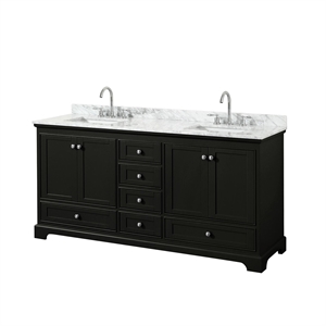 Pemberly Row 72&quot Marble Double Bathroom Vanity in Dark Espresso