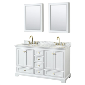 Pemberly Row 60&quot Wood Double Bathroom Vanity in White/Brushed Gold
