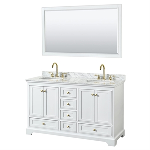 Pemberly Row Transitional 60&quot Metal Double Bathroom Vanity in Gold/White