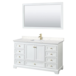 Pemberly Row 60&quot Marble Single Bathroom Vanity in White/Gold